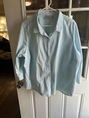 L.L. Bean women’s size 3X 100% cotton seersucker button front, 3/4 sleeves, Teal